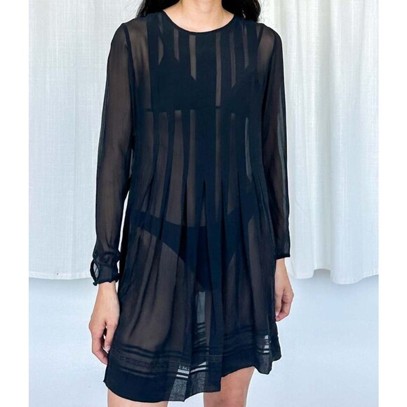 RARE Vintage 80s Laura Ashley Dress Sheer‎ Silk Chiffon Pintuck Pleats Lace 8 - Picture 1 of 14